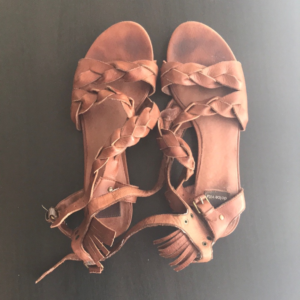 Dolce Vita All Leather Boho Brown Braided Sandals